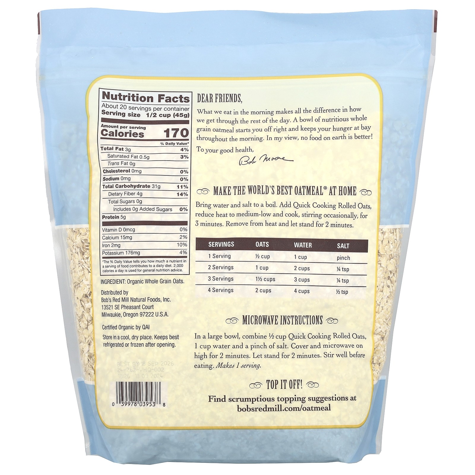 Organic, Quick Cooking Rolled Oats, Whole Grain, 32 oz (907 g) gallery