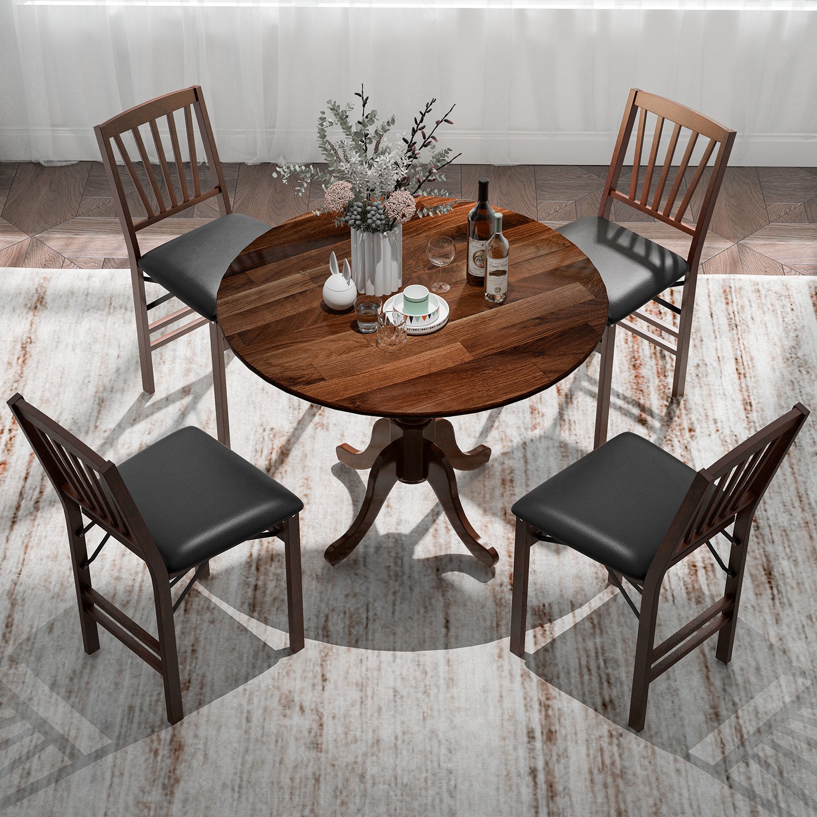 Wooden Dining Table Rustic Dining Table w/ Round Tabletop & Curved Trestle Legs gallery