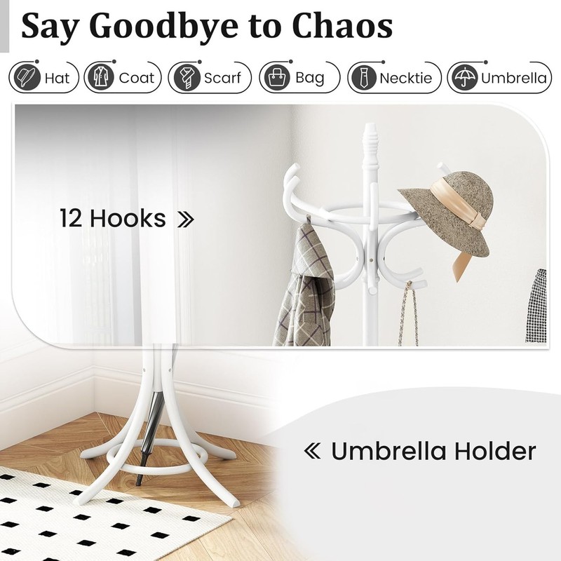 Wood Standing Hat Coat Rack with Umbrella Stand-Natural - Color: white gallery