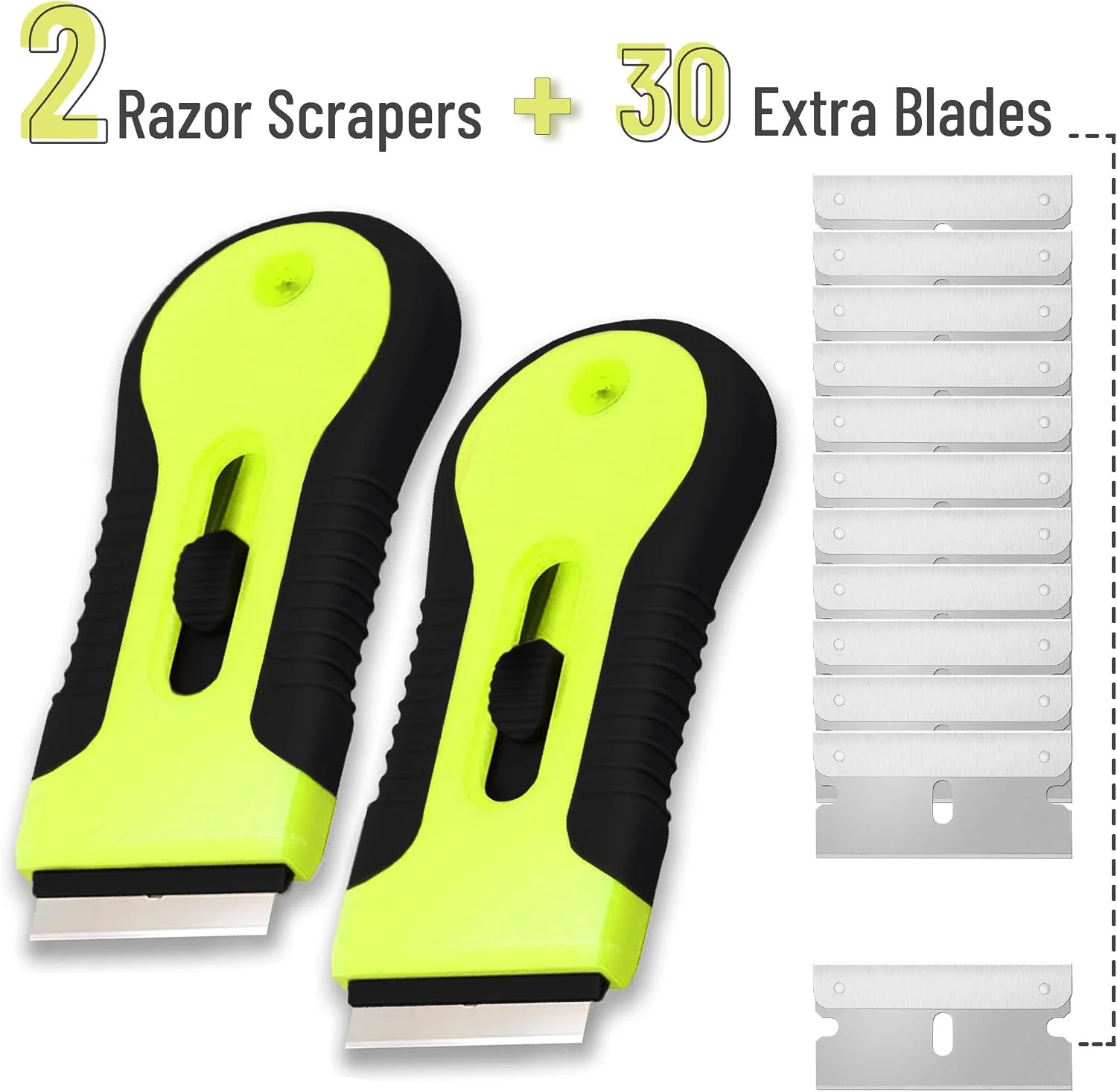 Razor Blade Scraper Tool, 2 Pack, 30 Extra Stainless Steel Blades, Anti-Slip Erg gallery