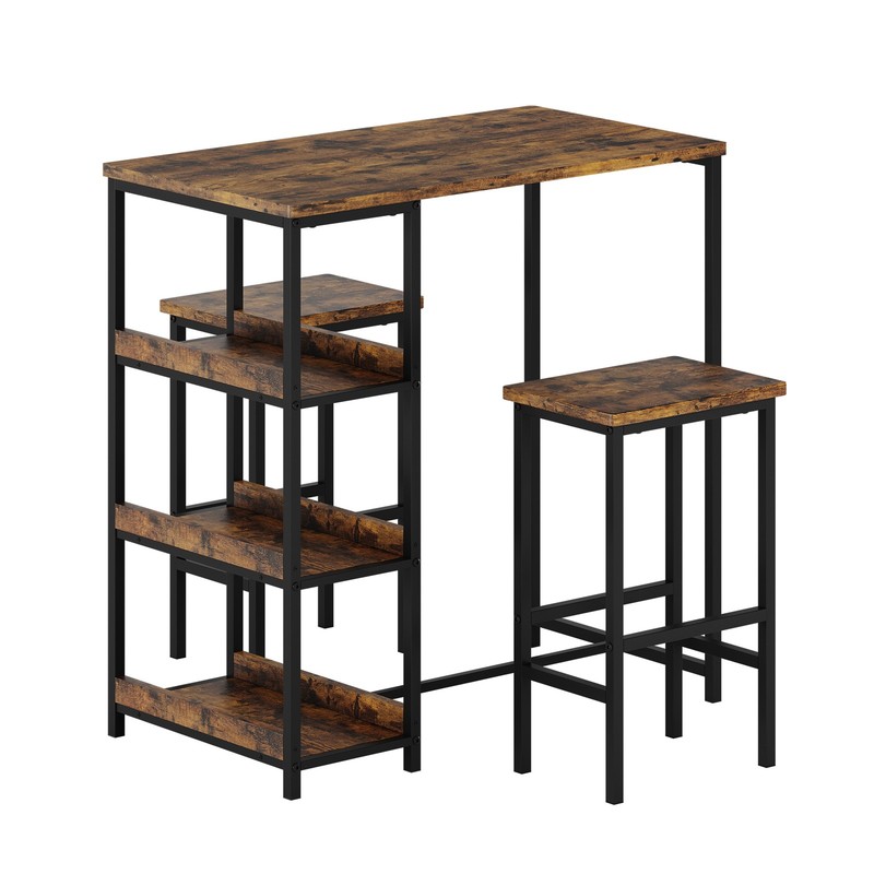 36" Dining Table Set for 2, Kitchen Table and 2 Bar Stools with Storage Shelves gallery