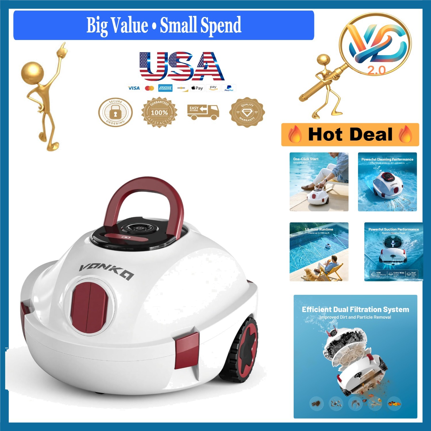 P10 Cordless Robotic Pool Cleaner 100 Min Runtime Dual Suction High Power gallery