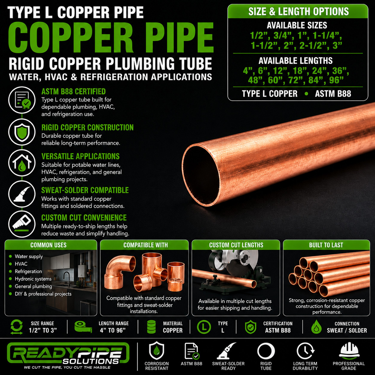 3" Type L Copper Pipe | Custom Cut Lengths | Plumbing, Water Supply, HVAC gallery