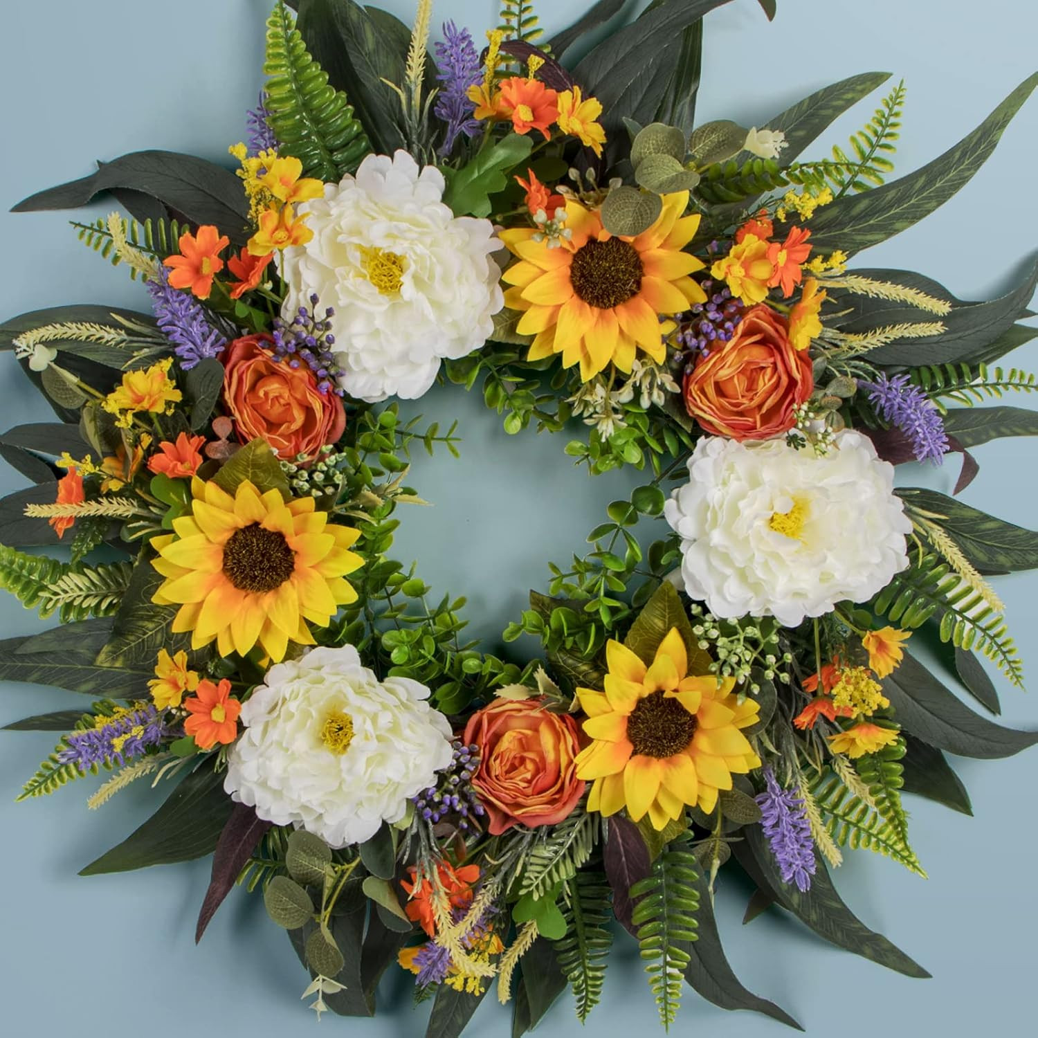 Spring Wreath Fall Decor Wreath for Front Door-22 Inch Summer Peony Eucalyptus W gallery