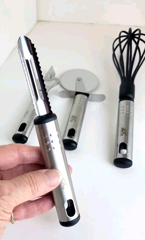 Lux Decor Collection® 5 Kitchen Tools: Peeler, Opener, Pizza Wheel, Whisk, Pot M gallery