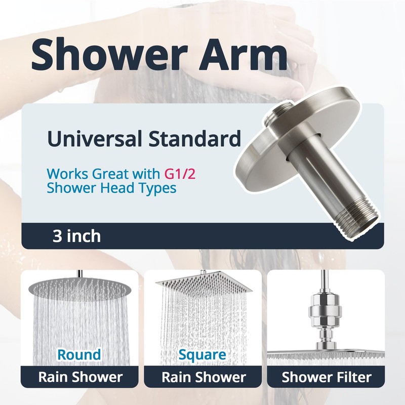 Straight Shower Arm with Flange, Ceiling Mount 3 Inches Rain Shower Head Arm Ex gallery