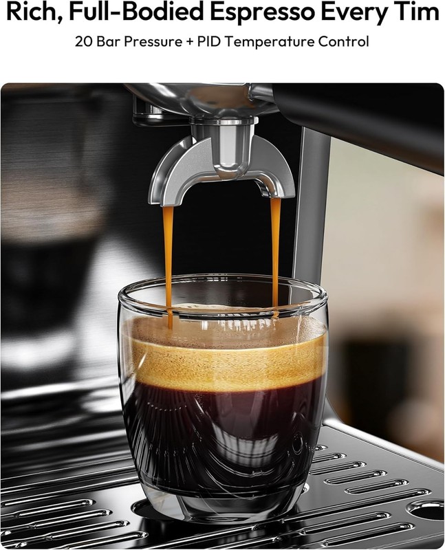 EUHOMY Espresso Machine with Grinder, 20 Bar Coffee Maker - Silver - Model CM002 gallery