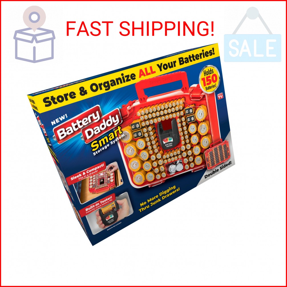 Ontel Battery Daddy Smart - Battery Organizer Storage Case with Tester, Stores & gallery