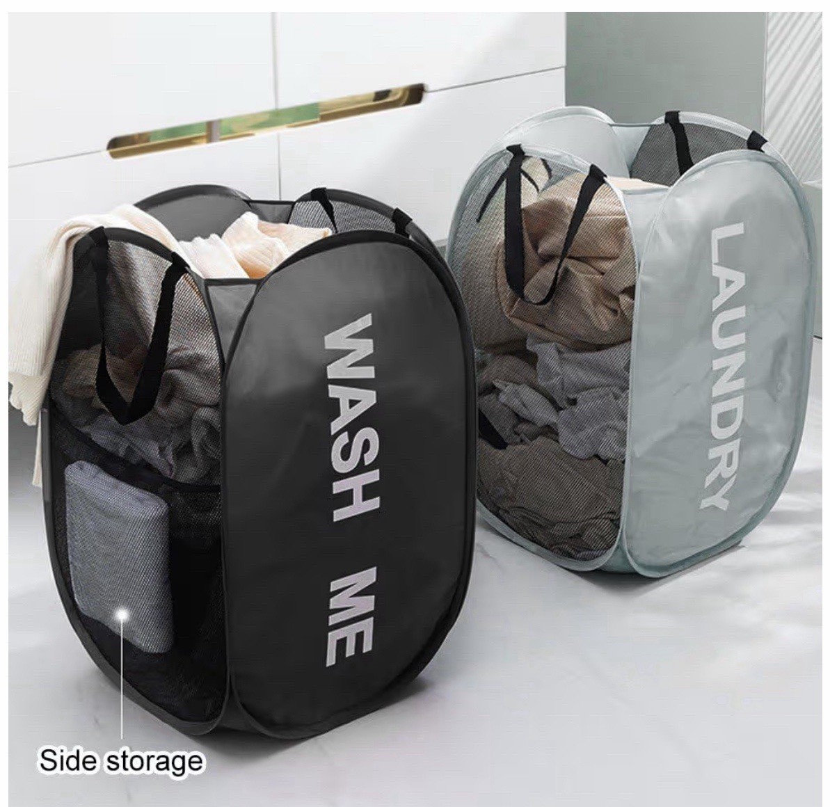3Pack Mesh Laundry Hampers Collapsible Clothes Hampers (Black+Gray+blue) gallery