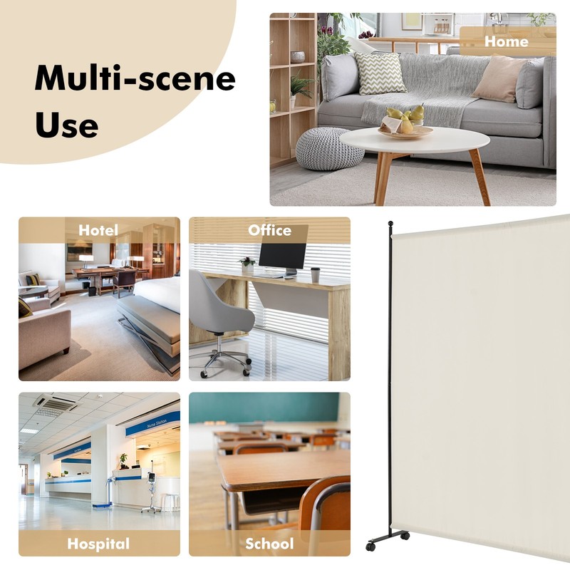 6FT Single Panel Room Divider w/ Wheels Rolling Fabric Partition Privacy Screen gallery