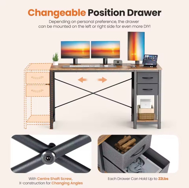 40”/47” Computer Desk with 2 Drawers Home Office Study Table gallery