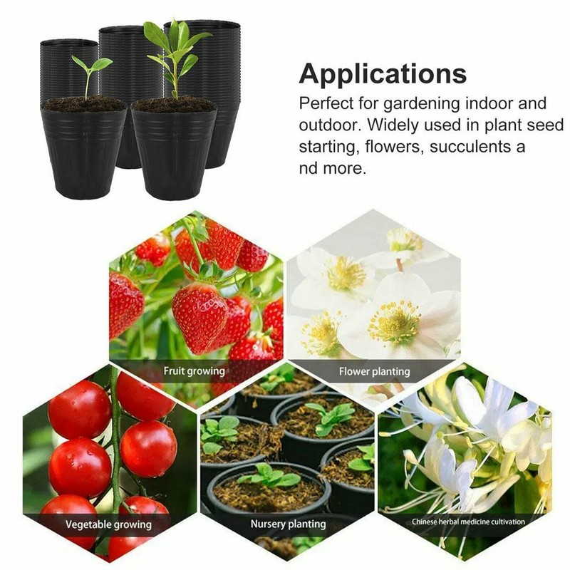 200Pcs Round Nursery Plastic Flower Pots for Plants Seedlings Black 2.6-3.5in gallery
