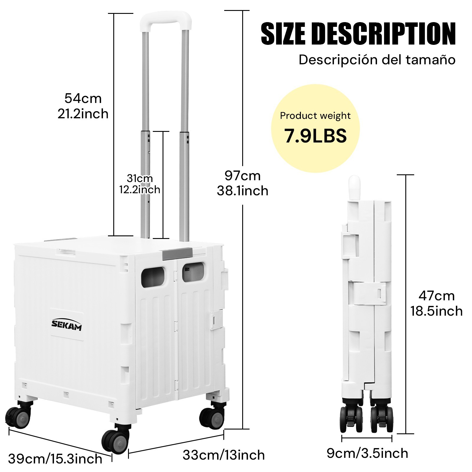 Foldable Rolling Crate with Lid & Telescopic Handle Portable Utility Cart Multi gallery