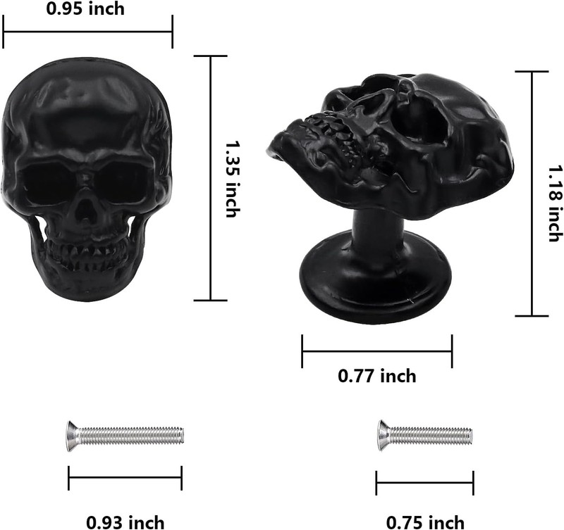 6 Pack Skull Skeleton Drawer Knobs Vintage Single Hole Cabinets Pulls for gallery