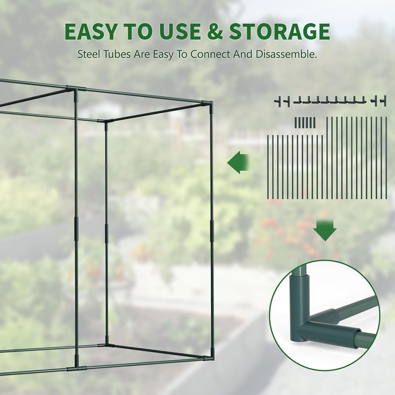 NAIZEA Galvanized Raised Garden Bed with Crop Cage Plant Protection Net Tent Kit gallery