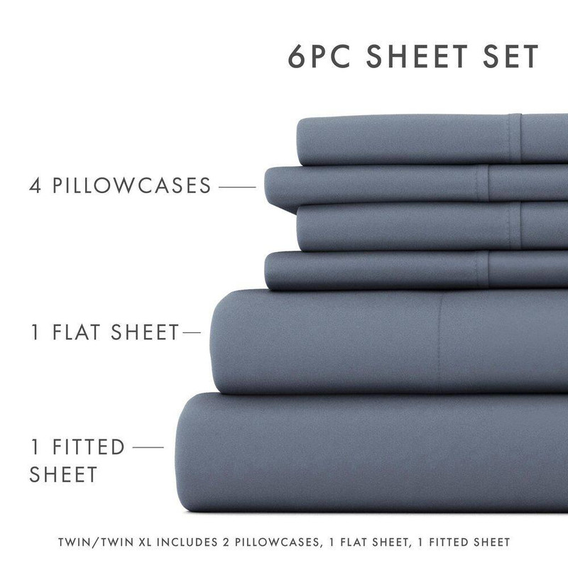 6-Piece Solid Stone Twin Extra Long Bed Sheet Set gallery