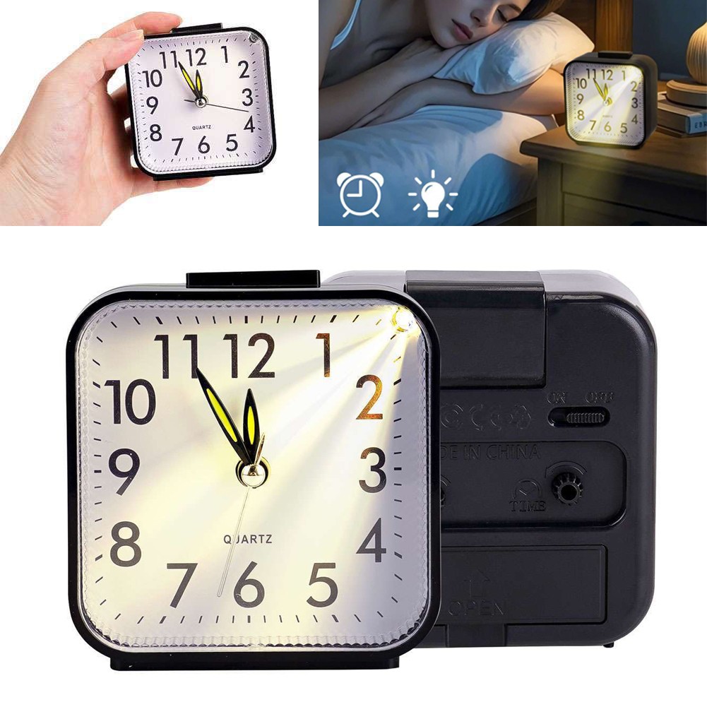 Small Travel Alarm Clock Analog Battery Operated Silent No Ticking With Light gallery