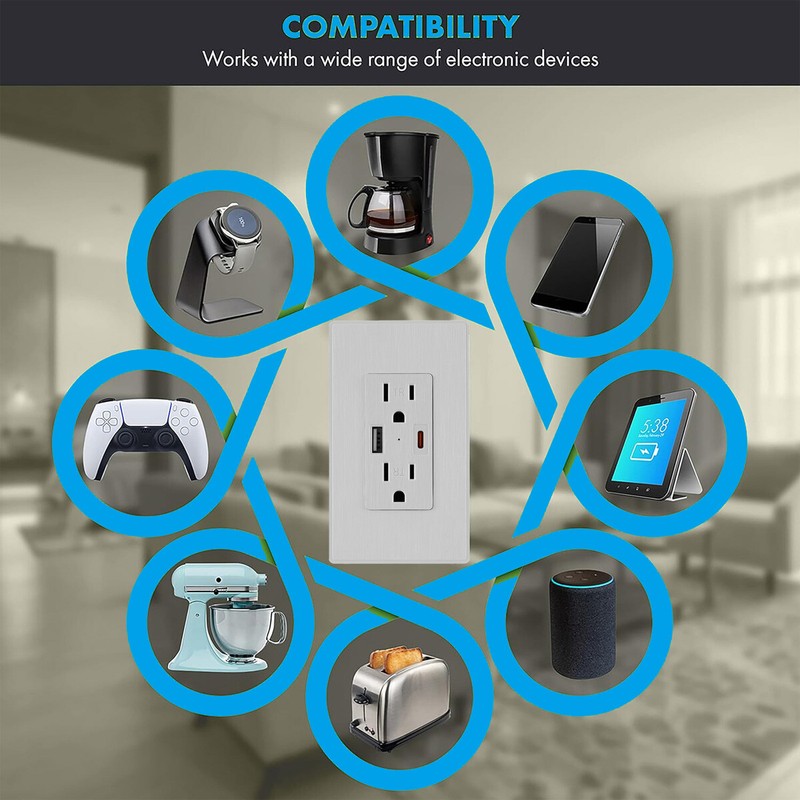 Electrical Outlet Panel Wall Socket AC Power Receptacle w/ USB-C USB-A Port Lot gallery