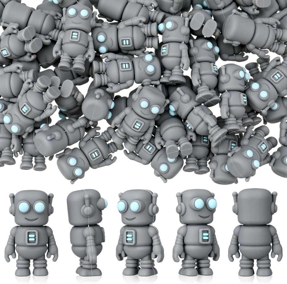 100 Pcs Mini Rubber Robot Figures Bulk Miniature Robot Figurines Robots Theme Pa