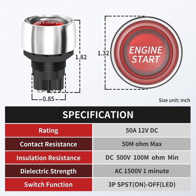12VDC 50A Engine Start Ignition Switch 3 Pin SPST Push Button Starter Switch ... gallery
