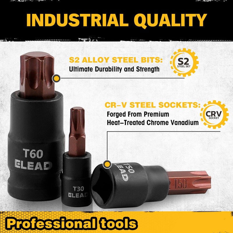 31PC Torx Bit Socket Set T8-T70 & E-Torx E4-E24 S2 Alloy Steel Star Premium CR-V gallery