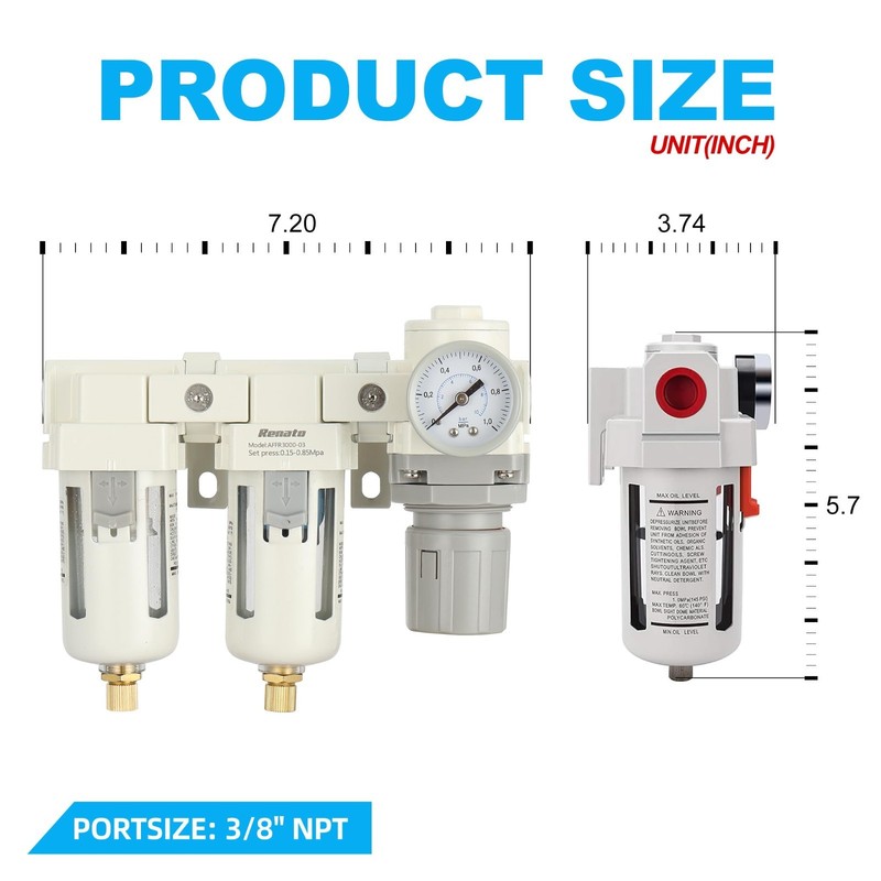 Three Stage Air Drying System 3/8" NPT - 0.01 Micron Filter, Regulator, Gauge 0- gallery