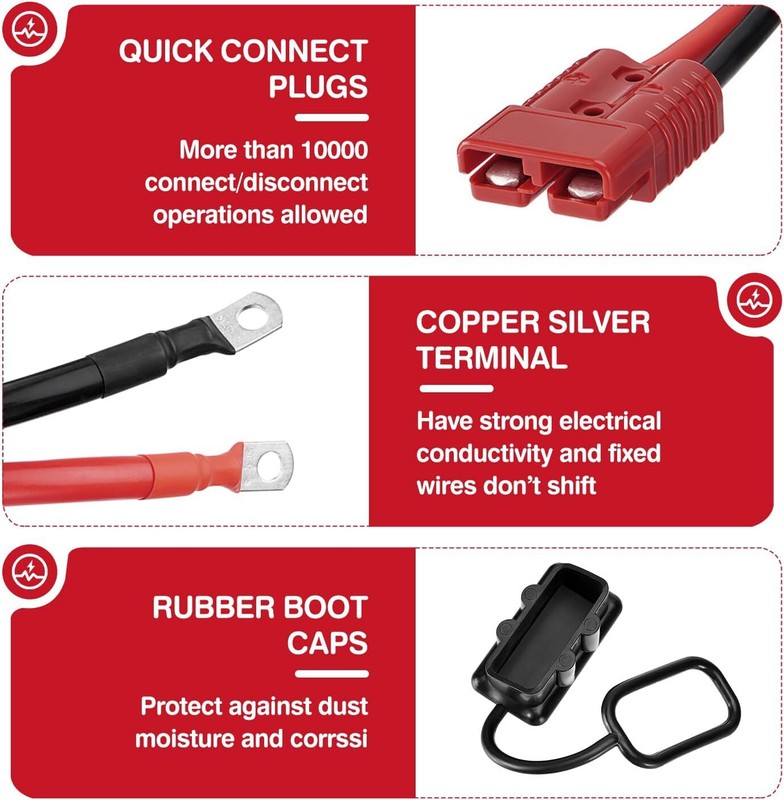24FT Quick Disconnect Winch Power Cable, 6 AWG 6 Gauge Wiring For Winch Trailer gallery