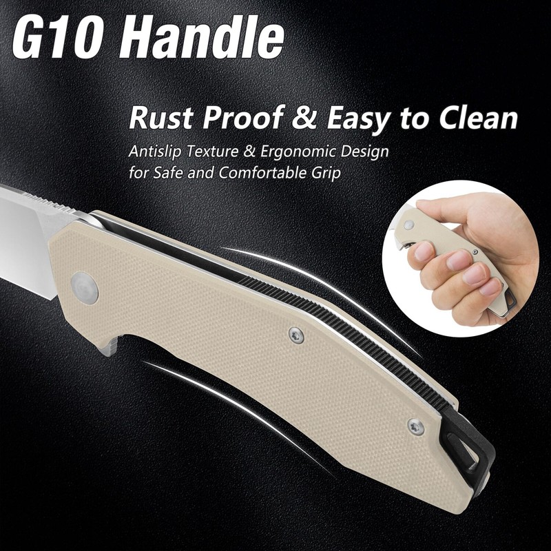 FLISSA Pocket Folding Tactical Knife D2 Blades Liner Lock EDC Knife W/G10 Handle gallery
