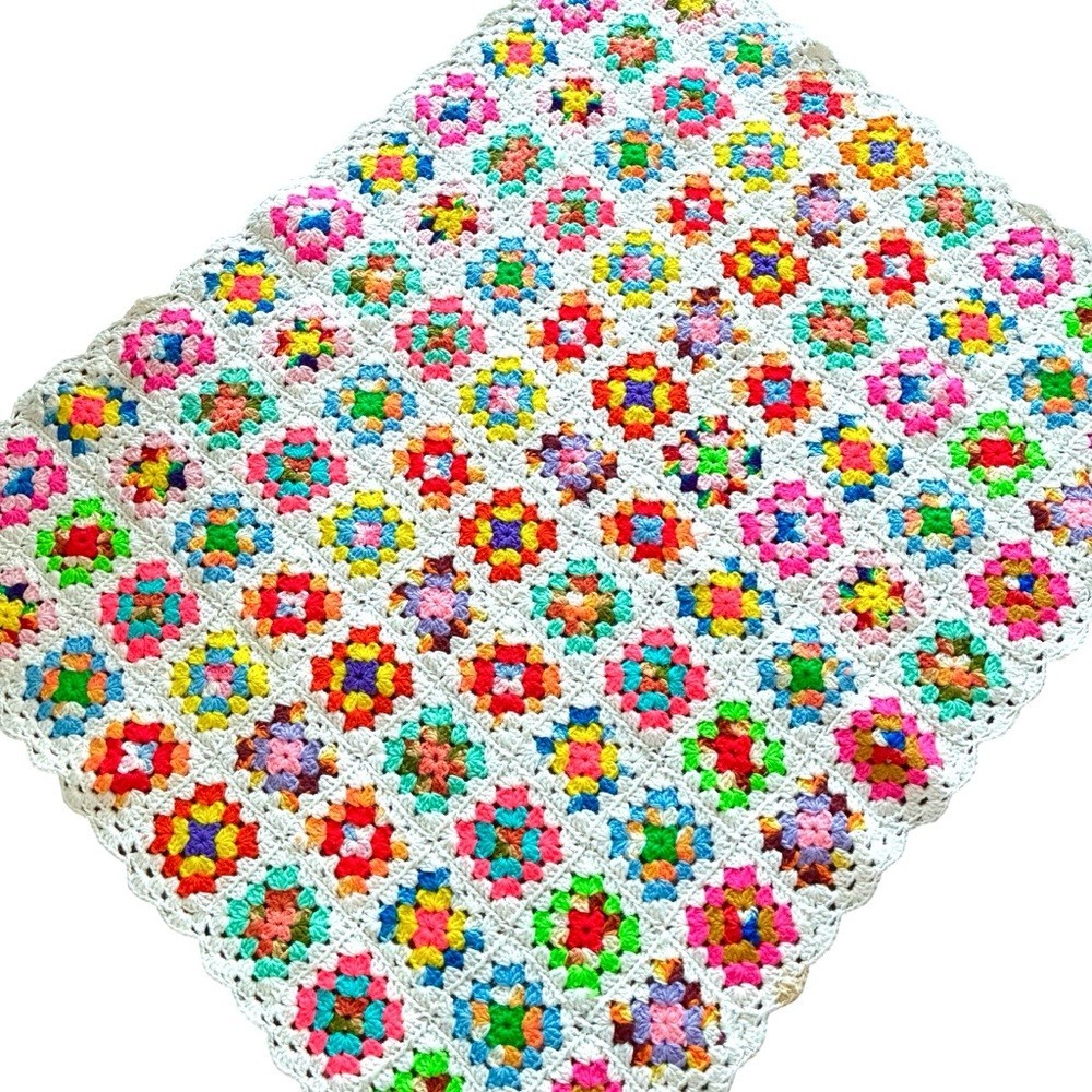 Granny Square Afghan Throw Crochet Blanket Granny core White Multicolor 48 X 36” gallery