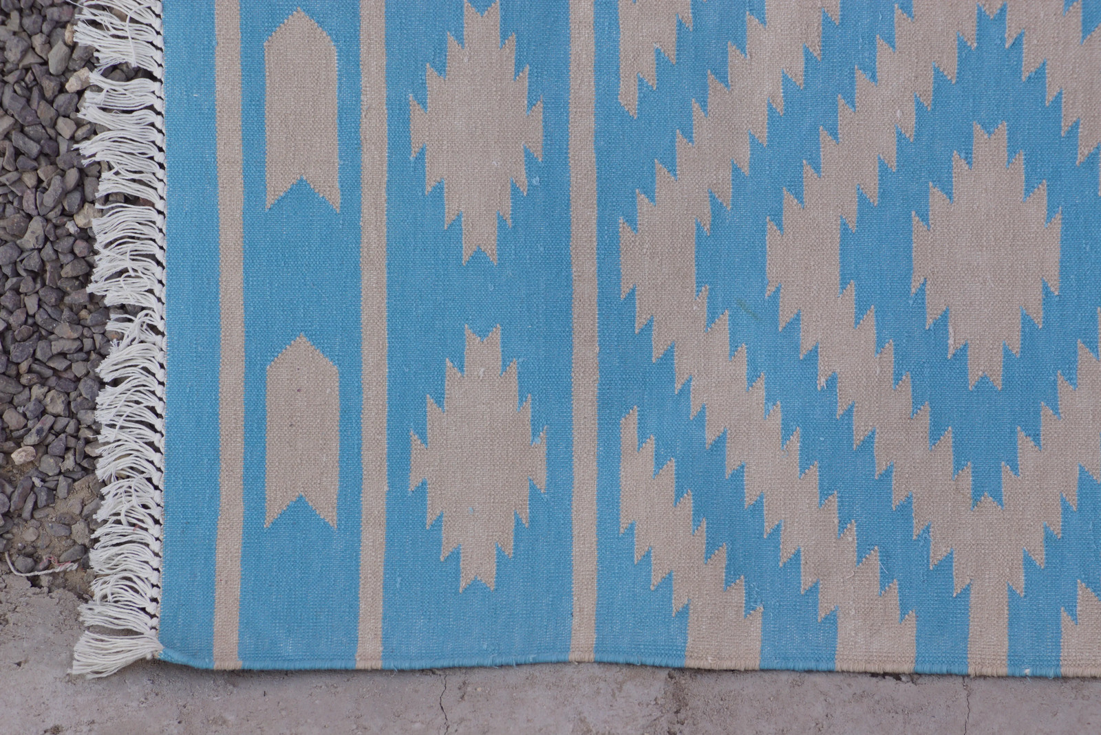 Rugmoda Cotton Blue Beige Diamond Geometric 3x5 ft Flatweave Area Rug for Bedroo gallery
