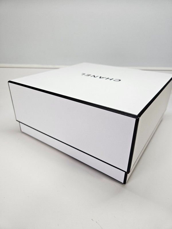 Authentic CHANEL White Logo Two Piece Gift Box with Tissue Paper 8.75" x 8.75" gallery
