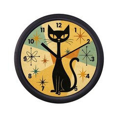 Retro Atomic Cat Wall Clock, Atomic Cat 50s Style Decor, Retro Cat Theme Clock