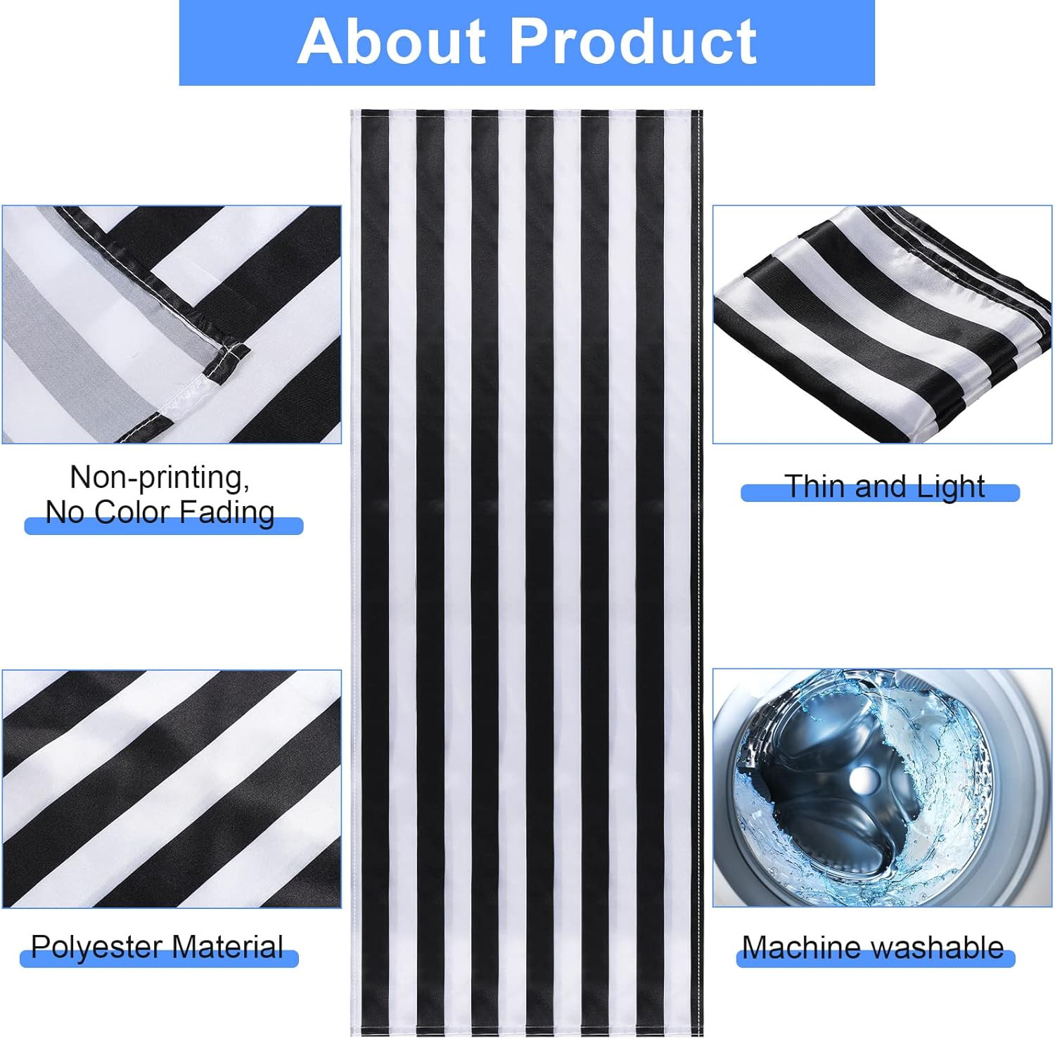 2 Pcs Black and White Striped Table Runner 12 x 108'' Polyester Tablecloth Moder gallery