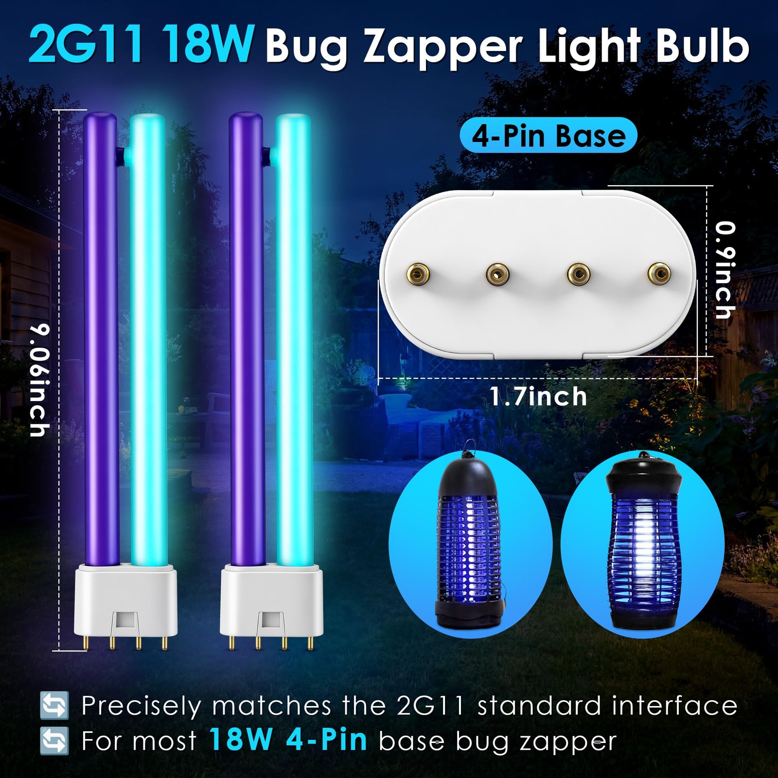 2 Pack 2G11 18W Bug Zapper Light Bulb, Dual Color 4-Pin Base Bug Light Bulbs ... gallery
