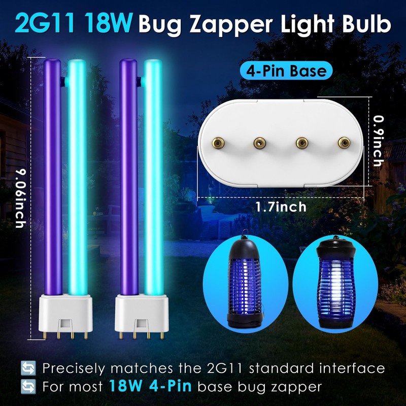 2 Pack 2G11 18W Bug Zapper Light Bulb, Dual Color 4-Pin Base Bug Light Bulbs ... gallery