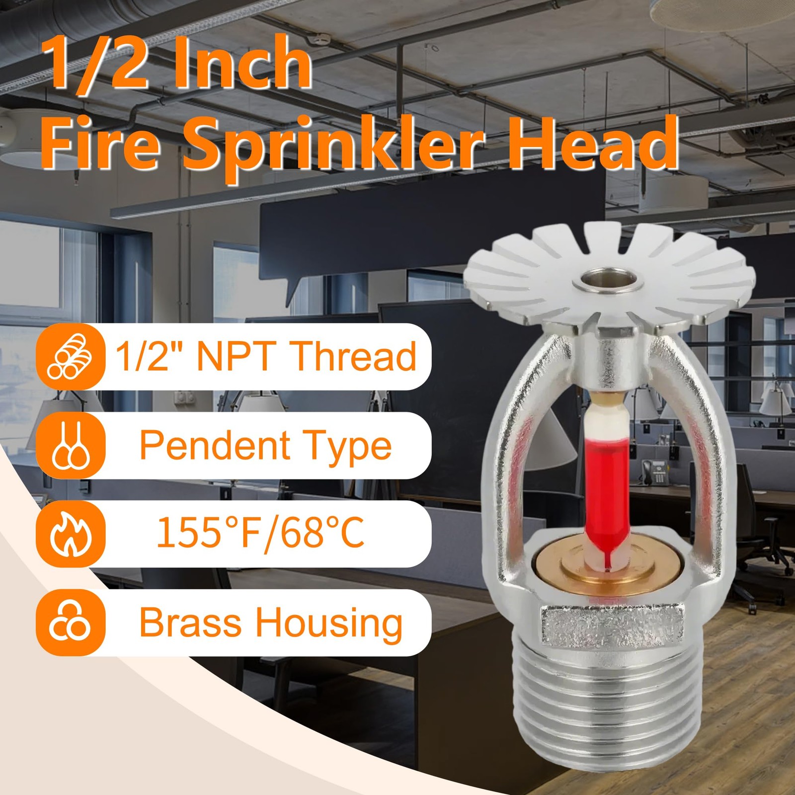 6Pack 155°F Pendent Fire Sprinkler Heads 1/2" NPT Quick Response System gallery