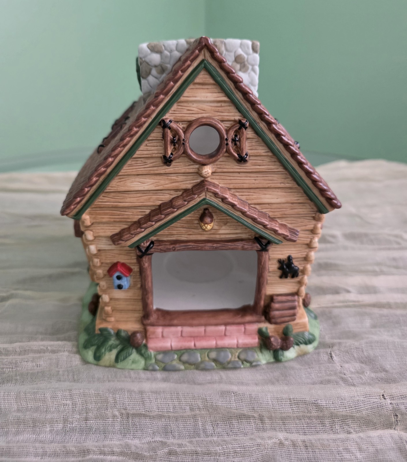 Partylite Forest Friends Log Cabin Birds Tealight Candle Holder House Retired gallery