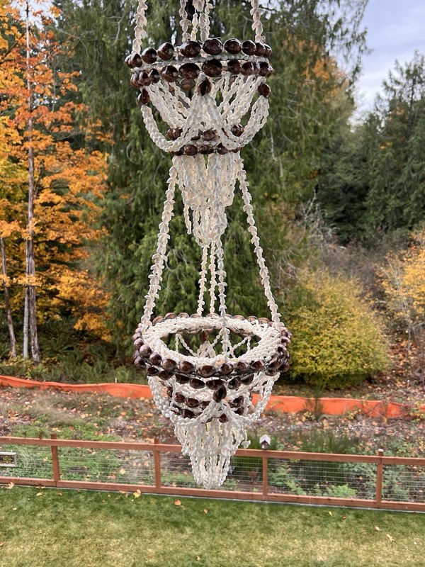 VTG Macrame Seashell Hanging Double Plant Holder Chandelier Coastal Boho 42" gallery