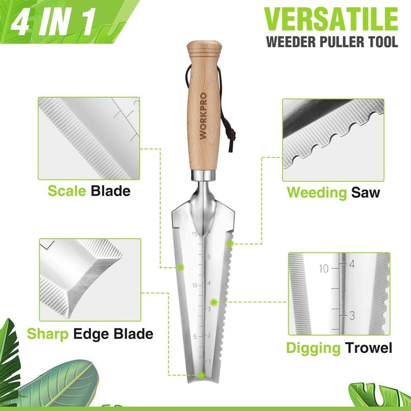 WORKPRO 12.5" Weeder Puller Tool 4-in-1 Garden Trowel Hori Hori Garden Knife NEW gallery