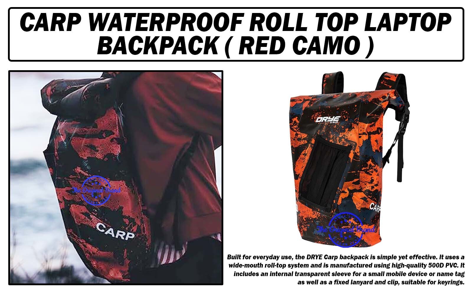 Carp Waterproof Roll Top Laptop Backpack (Red Camo)