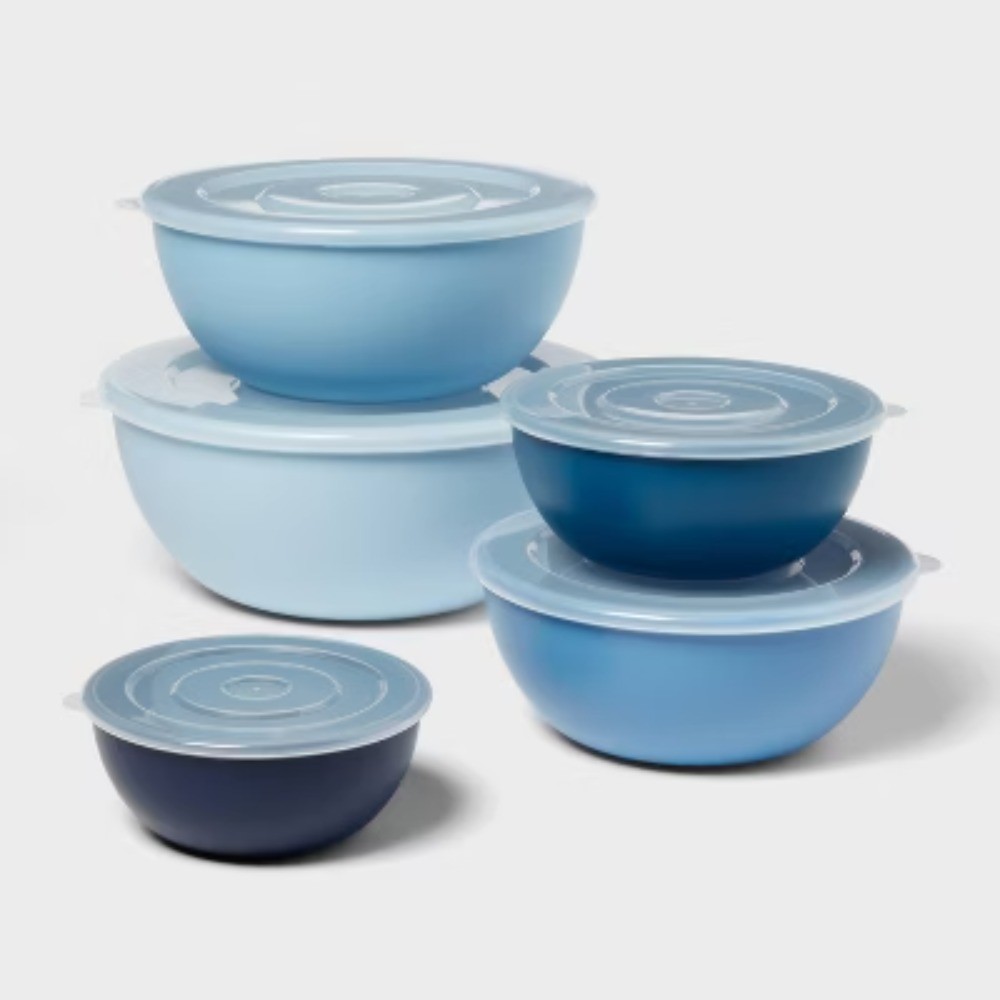 10pc Plastic Mixing Bowl Set with Lids Blue gallery