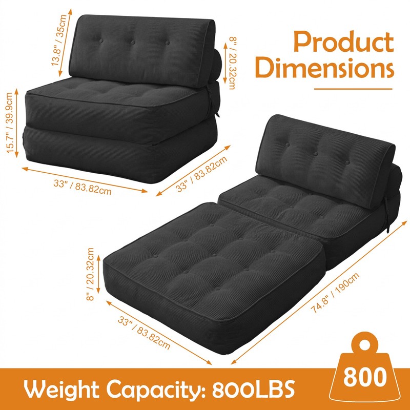 Folding Sofa Bed, Convertible Sleeper Chair with Pillow Foldable Mattress Black gallery