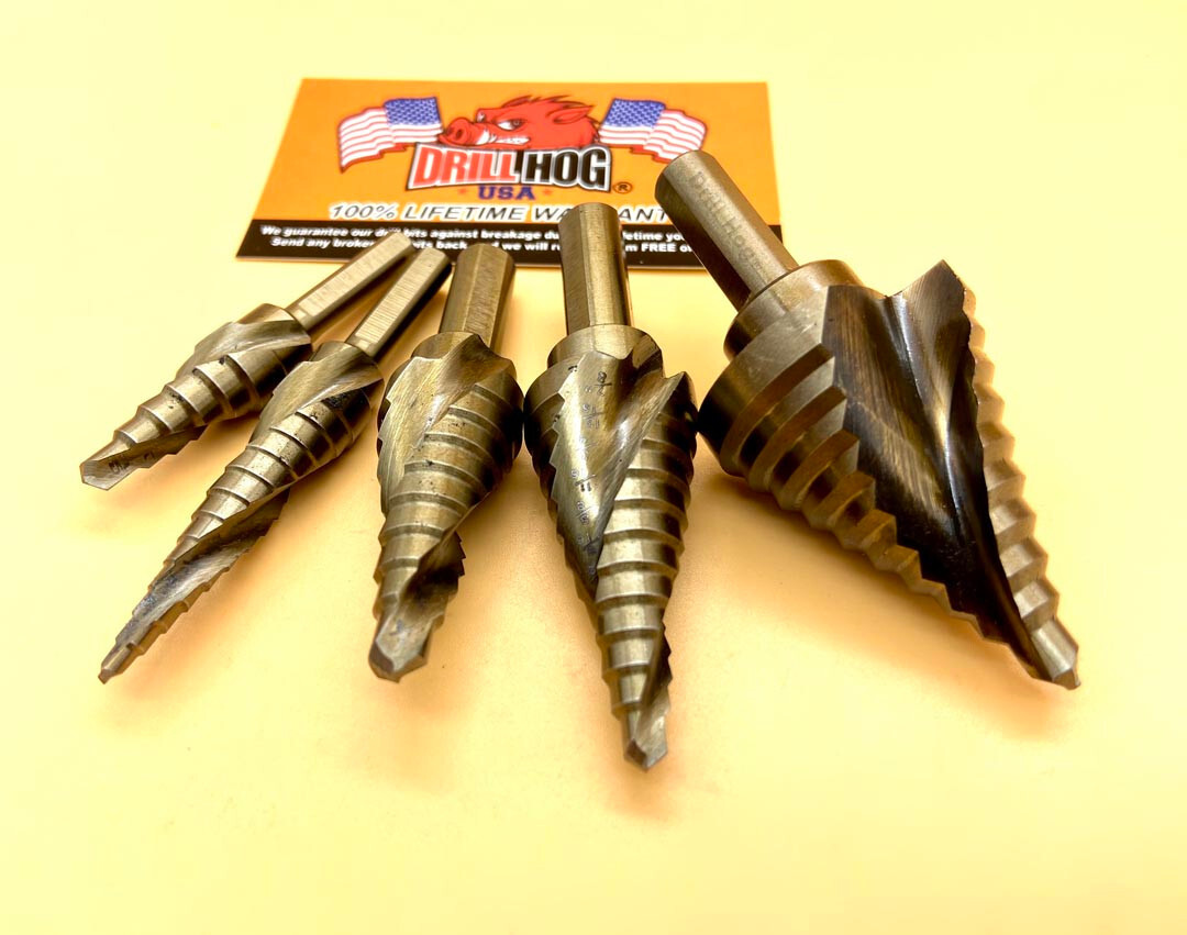 Drill Hog® Cobalt Step Bit Set 5 Pc M42 Spiral Step Bit Lifetime Warranty gallery