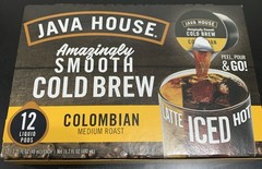 12 Count JAVA HOUSE Medium Roast Colombian Cold Brew Coffee Pods Peel and Pour