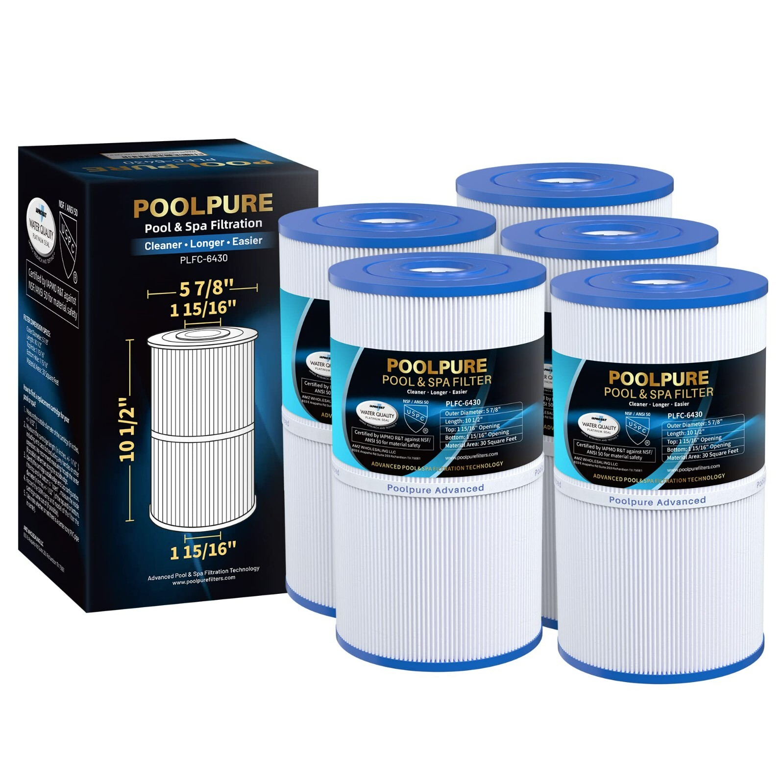 POOLPURE C-6430 Spa Filter Replaces Watkins 31489, Pleatco PWK30, Filbur FC-3915 gallery
