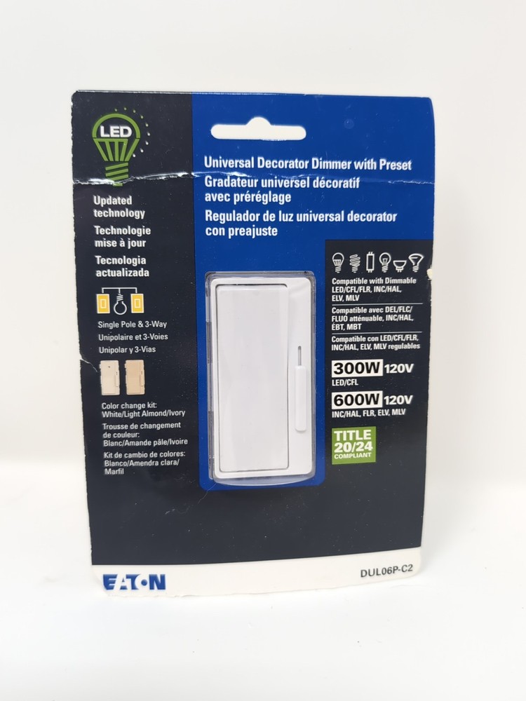 Eaton DUL06P-C2 Universal Decorator Dimmer Preset White Almond Ivory Color