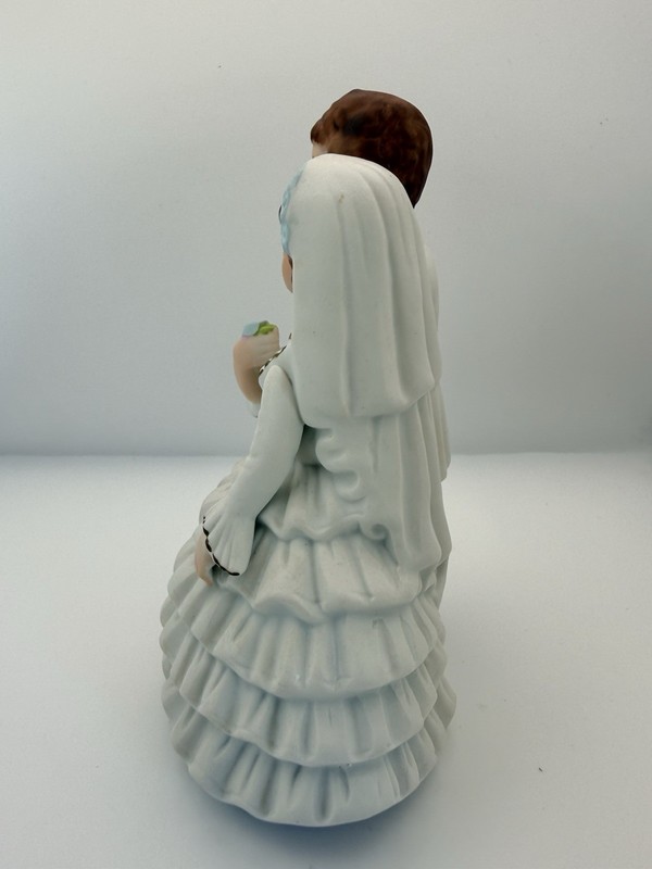 Matte Victorian Style Porcelain Bride Groom Wedding Cake Topper Blue Flower gallery