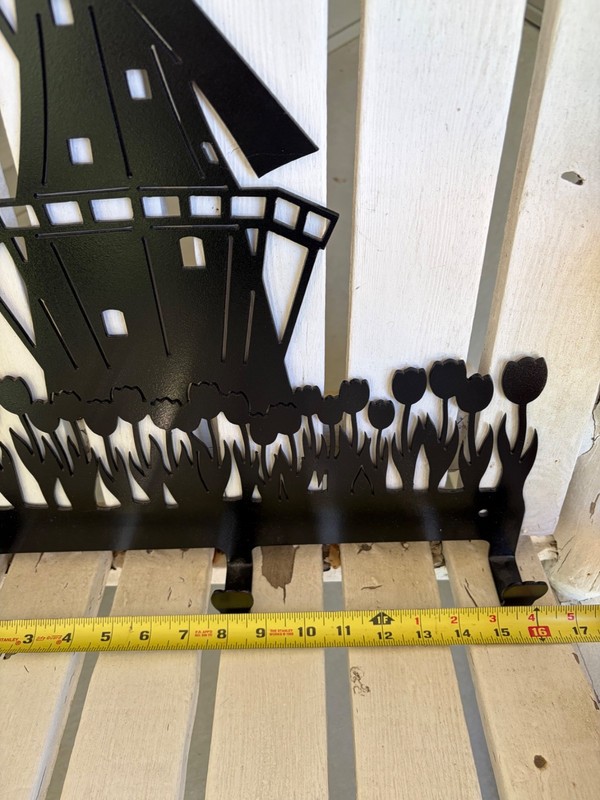 Cast Iron Windmill Surrounded by Tulips Wall Hooks, 20" by 16" and Substantial gallery