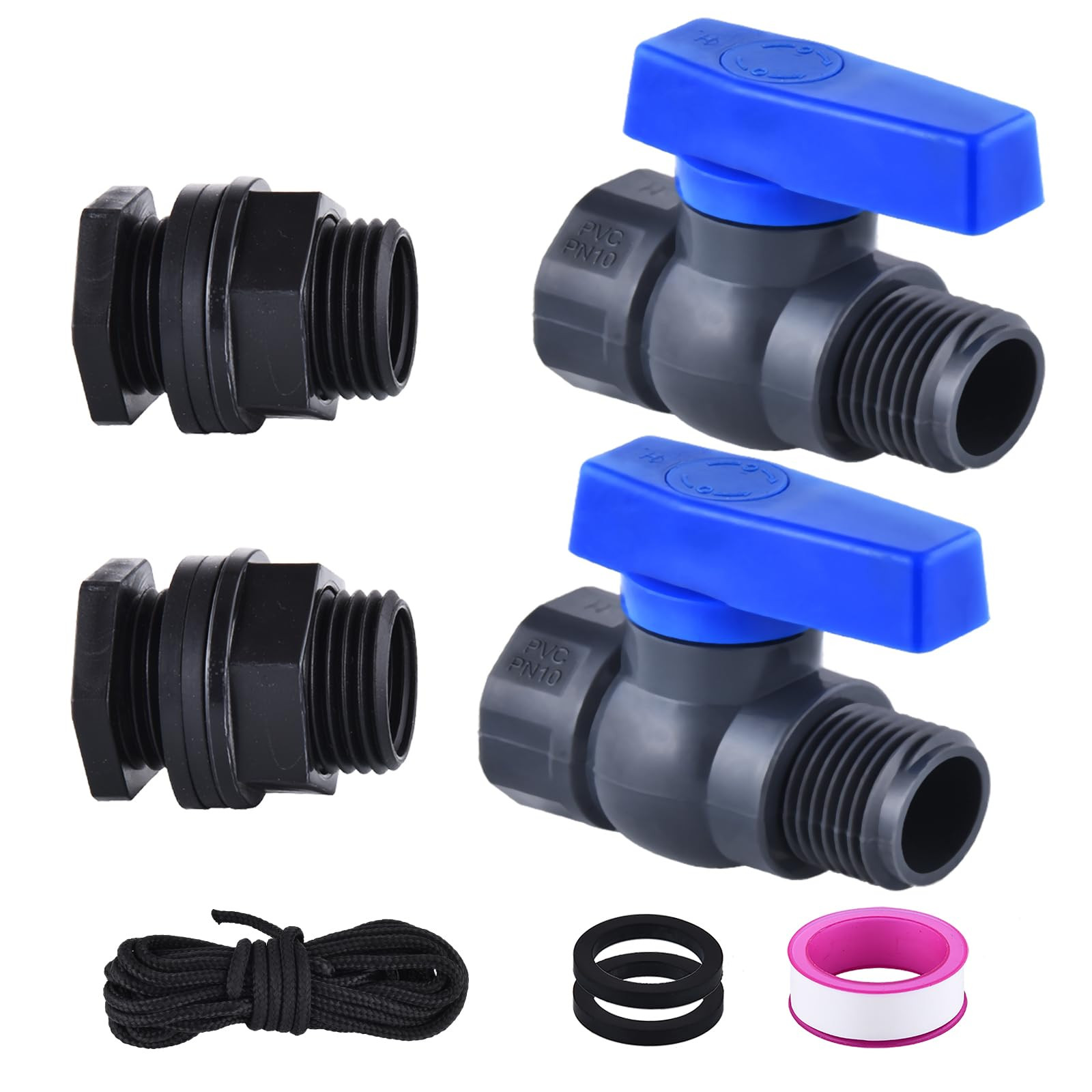 PVC Rain Barrel Spigot Kit 2 Pack 3/4 GHT Garden Hose Shut Off Valve With Bu gallery