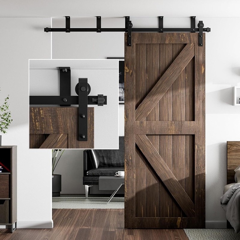 4ft-20ft Ceiling Mount Sliding Barn Door Hardware Closet Kit Single/Double Doors gallery